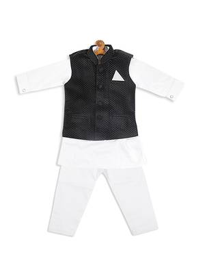Infant  White Cotton Kurta Pyjama Set 4
