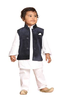 Infant  White Cotton Kurta Pyjama Set 1