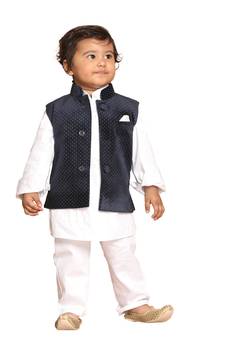 Infant Boys White Cotton Kurta Pyjama Set