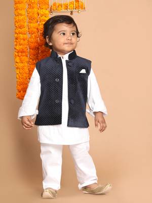 Infant  White Cotton Kurta Pyjama Set 2