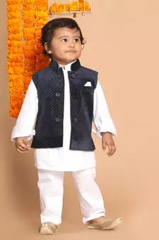 Infant  White Cotton Kurta Pyjama Set