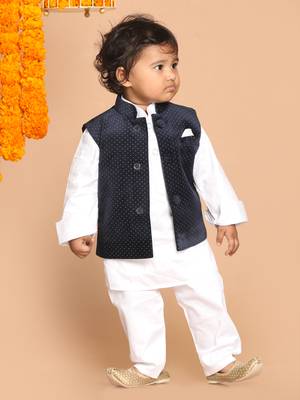 Infant  White Cotton Kurta Pyjama Set 3