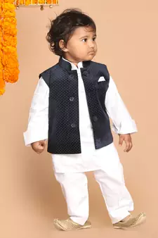 Infant  White Cotton Kurta Pyjama Set