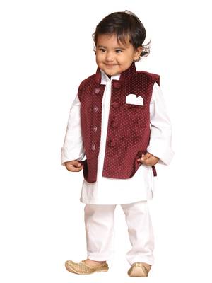 Infant  White Cotton Kurta Pyjama Set 1