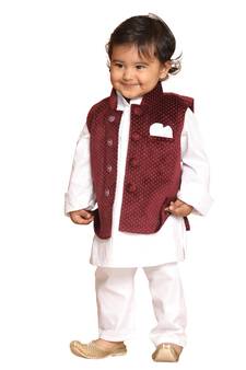 Infant Boys White Cotton Kurta Pyjama Set