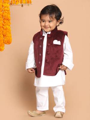 Infant  White Cotton Kurta Pyjama Set 2