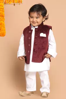 Infant  White Cotton Kurta Pyjama Set