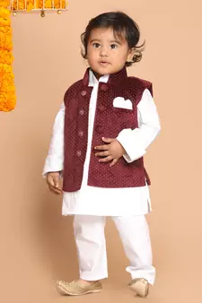 Infant  White Cotton Kurta Pyjama Set