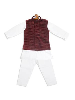 Infant  White Cotton Kurta Pyjama Set 4