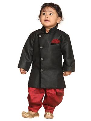 Black Woven Blended Cotton -Sherwani 1