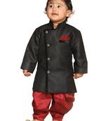 Black Woven Blended Cotton -Sherwani