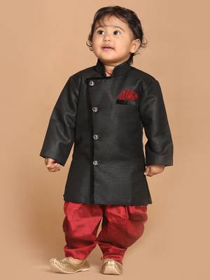 Black Woven Blended Cotton -Sherwani 2