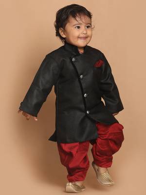 Black Woven Blended Cotton -Sherwani 3
