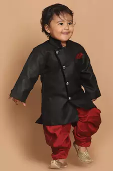 Black Woven Blended Cotton -Sherwani