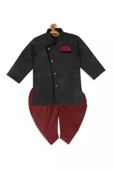 Black Woven Blended Cotton -Sherwani