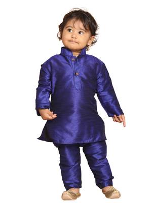 Infant  Blue Silk Blend Kurta Pyjama Set 1