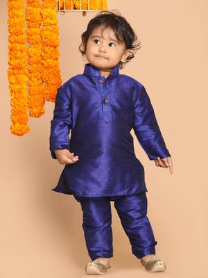 Infant  Blue Silk Blend Kurta Pyjama Set 2