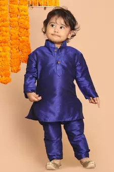 Infant  Blue Silk Blend Kurta Pyjama Set