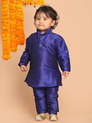 Infant  Blue Silk Blend Kurta Pyjama Set 3