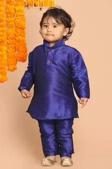 Infant  Blue Silk Blend Kurta Pyjama Set