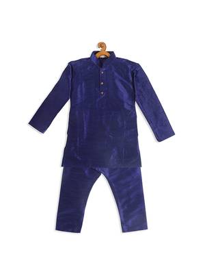 Infant  Blue Silk Blend Kurta Pyjama Set 4