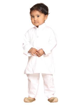 Infant  White Cotton Kurta Pyjama Set 1