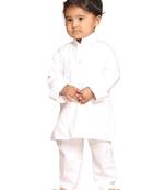 Infant  White Cotton Kurta Pyjama Set