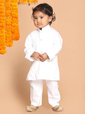 Infant  White Cotton Kurta Pyjama Set 2