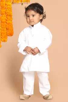 Infant  White Cotton Kurta Pyjama Set