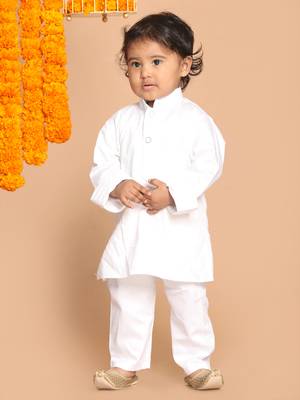 Infant  White Cotton Kurta Pyjama Set 3