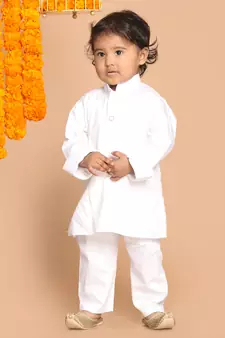 Infant  White Cotton Kurta Pyjama Set