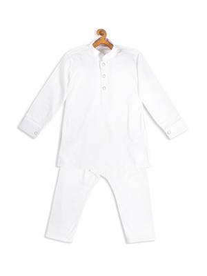 Infant  White Cotton Kurta Pyjama Set 4