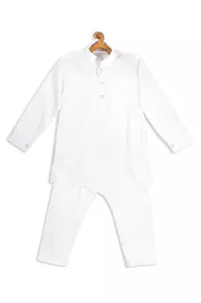 Infant  White Cotton Kurta Pyjama Set