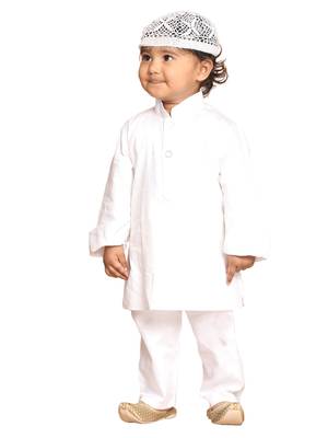 Infant  White Cotton Kurta Pyjama Set 1