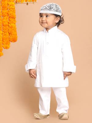 Infant  White Cotton Kurta Pyjama Set 2
