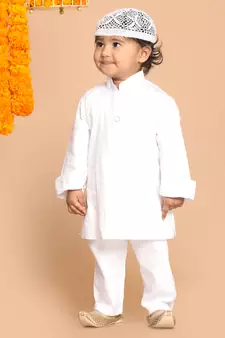 Infant  White Cotton Kurta Pyjama Set