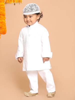 Infant  White Cotton Kurta Pyjama Set 3