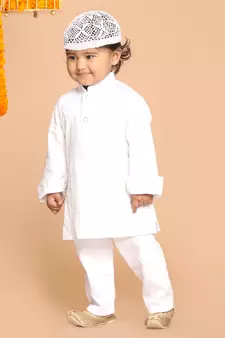 Infant  White Cotton Kurta Pyjama Set