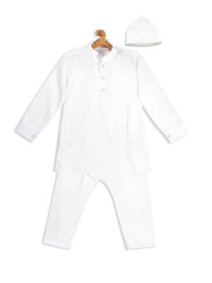 Infant  White Cotton Kurta Pyjama Set 4