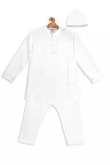 Infant  White Cotton Kurta Pyjama Set