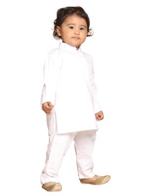 Infant  White Pure Cotton Kurta Pyjama Set 1