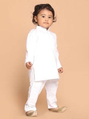 Infant  White Pure Cotton Kurta Pyjama Set 2