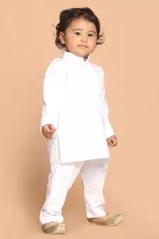 Infant  White Pure Cotton Kurta Pyjama Set