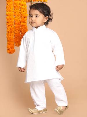 Infant  White Pure Cotton Kurta Pyjama Set 3