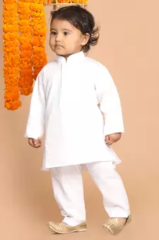Infant  White Pure Cotton Kurta Pyjama Set