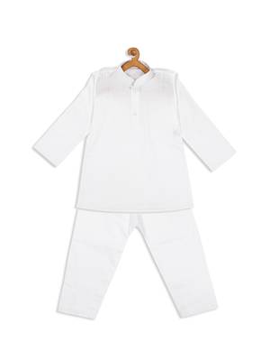Infant  White Pure Cotton Kurta Pyjama Set 4