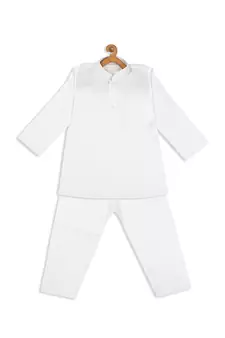 Infant  White Pure Cotton Kurta Pyjama Set