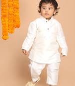 Infant  White Silk Blend Kurta Pyjama Set