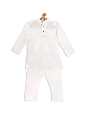 Infant  White Silk Blend Kurta Pyjama Set 4