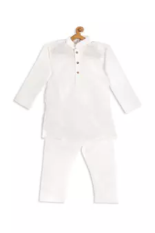 Infant  White Silk Blend Kurta Pyjama Set